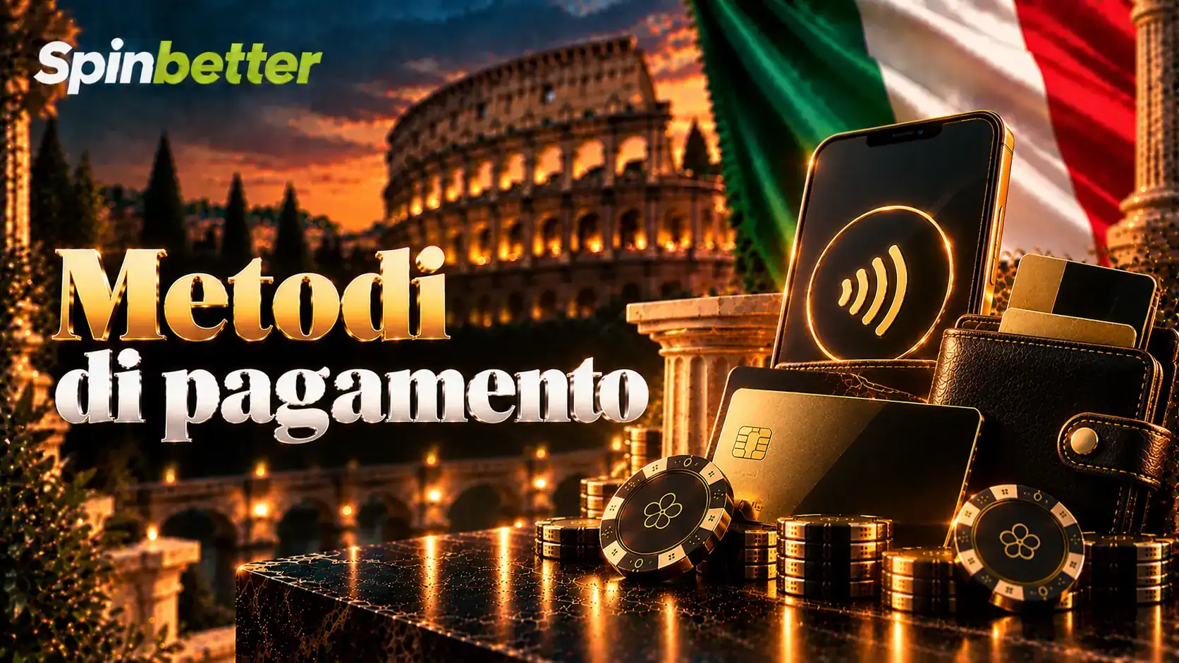 Schermata dei metodi di pagamento del casinò SpinBetter con carte e portafogli