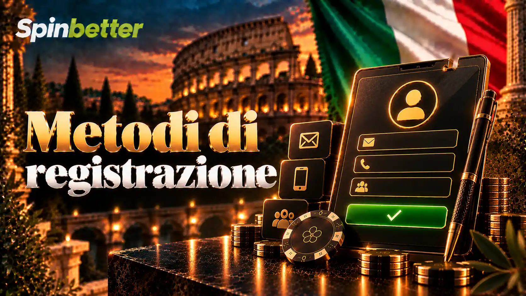 Schermata dei metodi di registrazione SpinBetter: email, telefono e account sociale